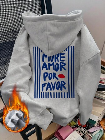 Women's Winter Letter Print Long Sleeve Drawstring Hoodie With Pockets, Casual Loose Multi-Functional Festive Style Top, Autumn Women's Clothing, Winter Women Fashion Winter Clothing, Suitable For Daily Use.