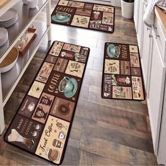 Retro Coffee Fatigue-Resistant Kitchen Mat, 1pc Polyester Rug Suitable For Entrance, Bedroom, Living Room, Reading Room, Laundry Room - Machine Washable, Rectangular, Hallway Mat