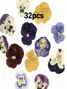 32/64 片干压三色堇花，紫色、蓝色、黄色、白色，适用于树脂 DIY 艺术、珠宝、蜡烛和肥皂制作 - 彩色 - 查看 12