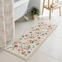 Uphome Bathroom Runner Rug, Boho Beige Long Bath, Modern Plush Soft Washable Bath Rug, Non-Slip Farmhouse Botanical Floor Carpet Entryway Bathroom Bedroom, 18x47 Inch - 粉色 - 查看 1