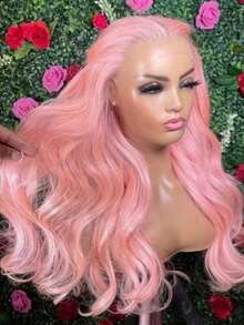 13X4 Baby Pink Color Long Body Wave Lace Front Wig Water Wave Wigs Glueless Free Part Heat Resistant Light Pink Synthetic Hair Replacement Wigs For Women Perfect For Daily Wear Parties Special Occasions - Hồng - Xem 3