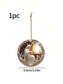 1 pièce Scène de la Nativité 2D à simple face en acrylique rond, décoration de sapin de Noël, décoration de maison, cadeau, ornement plat en acrylique à suspendre au rétroviseur de la voiture, convient pour la famille et les amis, pour un usage quotidien et les rassemblements à la maison - Beige - Voir 2
