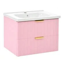 Wall-Hung Vanity Unit With One Basin And Double Storage, Made Of Water-Resistant MDF, Stain-Resistant Ceramic Basin, Melamine Surface Without Lacquer, Space-Saving, Pink - Pink - View 11