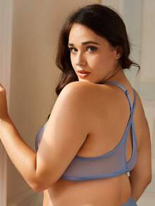 WINGSLOVE Damen Große Größen Tiefer V-Ausschnitt Vorderverschluss Transparenz-BH, Sexy Unterbügel Ungepolstert, Kreuzriemen Rückenfreies Design - Graublau - Übersicht 3