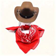 Babykostüm im Western-Cowboy-Stil - stilvoller brauner Ledercowboyhut + retrobedrucktes Lätzchen, süßer Kinderfotorequisit, unisex für Baby Jungen und -mädchen, Neugeborenen-Modeoutfit, -tauglich, Baby-Shower/Geburtstags-Geschenk, Baby-Fotorequisit