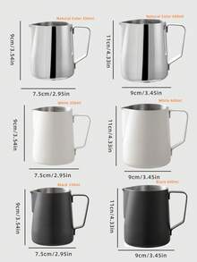 黑色/白色/原装 304 不锈钢拉花奶缸，带刻度，奶泡壶/奶缸，配拉花笔，咖啡师卡布奇诺拉花奶缸，意式咖啡吧配件工具，12 盎司 (350 毫升) / 20 盎司 (600 毫升)