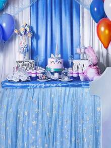 1pc Silver Snowflake Printed Tulle Fabric For DIY Bow, Doll, Party Decoration