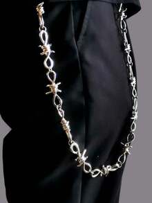 1 pieza Cadena de metal con espinas de estilo punk, cadena de jeans de moda multicapa adecuada para uso diario - Plateado - Ver 1
