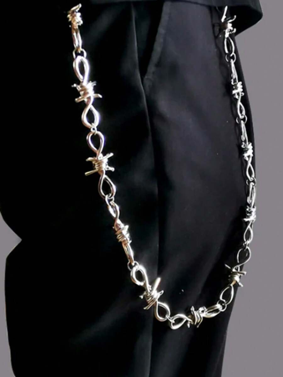 1 pieza Cadena de metal con espinas de estilo punk, cadena de jeans de moda multicapa adecuada para uso diario - Plateado - Ver 1
