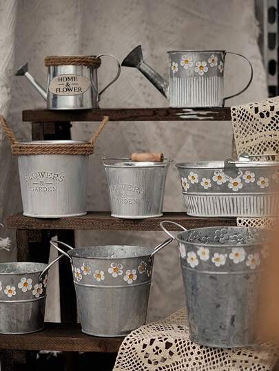 1个复古压纹铁艺花盆 - 桌面铁艺花瓶，铁艺种植桶（适用于庭院和阳台），户外家居花园装饰