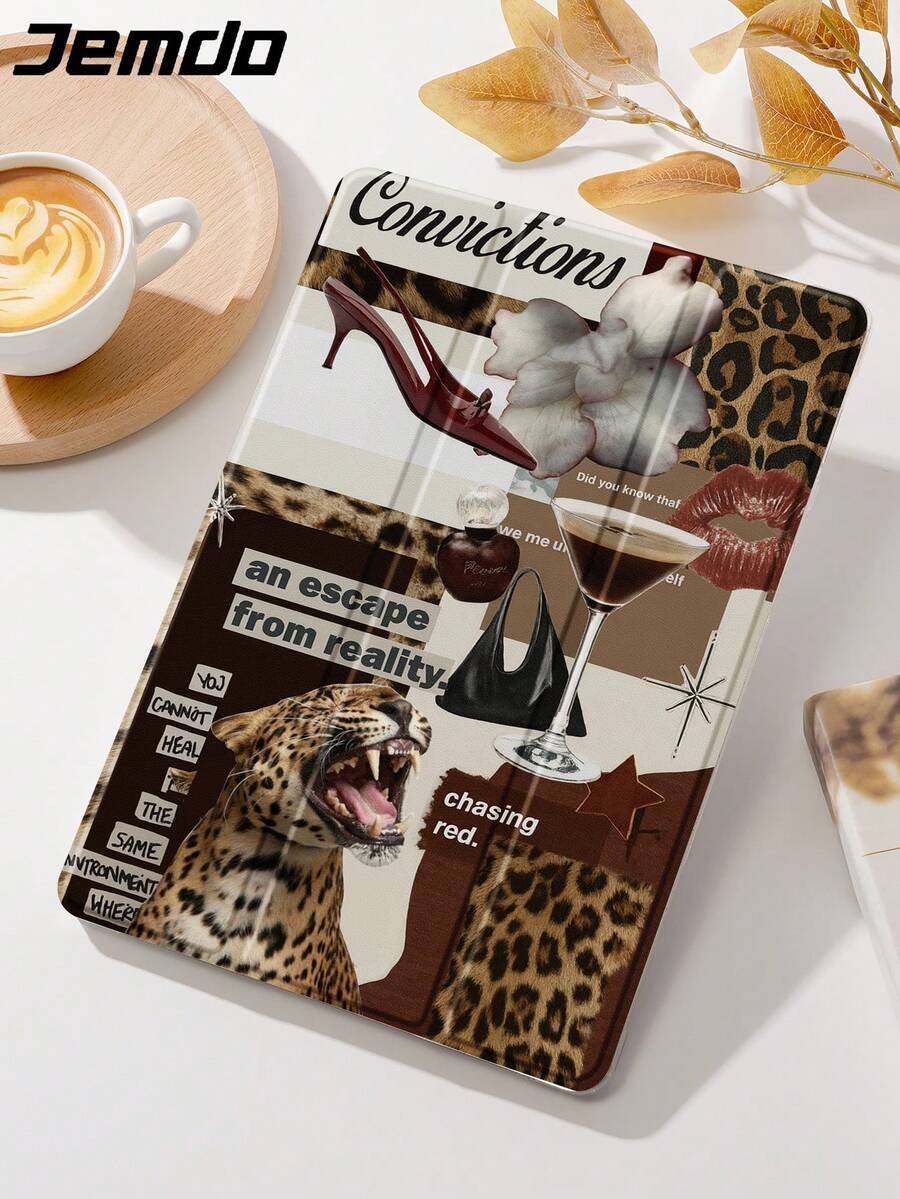 猎豹/豹纹单件装复古豹纹拼接平板电脑保护套，兼容 iPad 10.2 英寸、iPad Pro 2021/2020、iPad 第 9/10 代/iPad (A16) 11 英寸、第 11 代（2025 年）、Galaxy Tab A8 10.5 英寸（2022 年）、Matepad 10.4 英寸/Tab，防摔，带 Apple Pencil 插槽，支持睡眠/唤醒功能