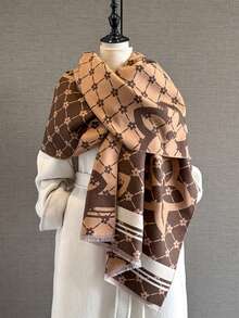 1pc Elegant Floral Pattern Jacquard Faux Cashmere Warm Scarf/Wrap, Fashion Versatile Air Conditioning Shawl For Women, Suitable For Daily Matching And Decoration, Autumn/Winter