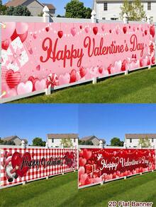1pc Happy Valentine's Day Banner, 200x40cm Polyester Valentine's Day Outdoor Hanging Banner, Sweet Heart Gift Box & Gnome Pattern Welcome Sign, Happy Valentine's Day Party Supplies, Outside Fence Garage Garden Porch Backdrop Home Decor Wall Room Decor - Multicolor - View 1