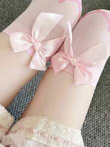 1 đôi tất nữ màu trơn cao đến đầu gối, trang trí nơ kiểu Nhật, phong cách Lolita Y2K, chống trơn trượt, vừa vặn thoải mái, thiết kế dễ thương, phù hợp cho các bữa tiệc trà Lolita. - Nhiều màu - Xem 5