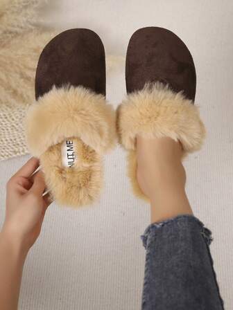 Women's Solid Color Bohemian Elegant Cute Round Toe Slippers, Suitable For Beach, Holiday, Party, Indoor, Office, Autumn/Winter