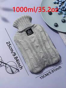 1pc 1000ml/2000ml Pink Khaki Smoke Gray Knitted Hot Water Bag With Water Injection For Foot And Stomach Warming And Hot Compress - Multicolor - View 6
