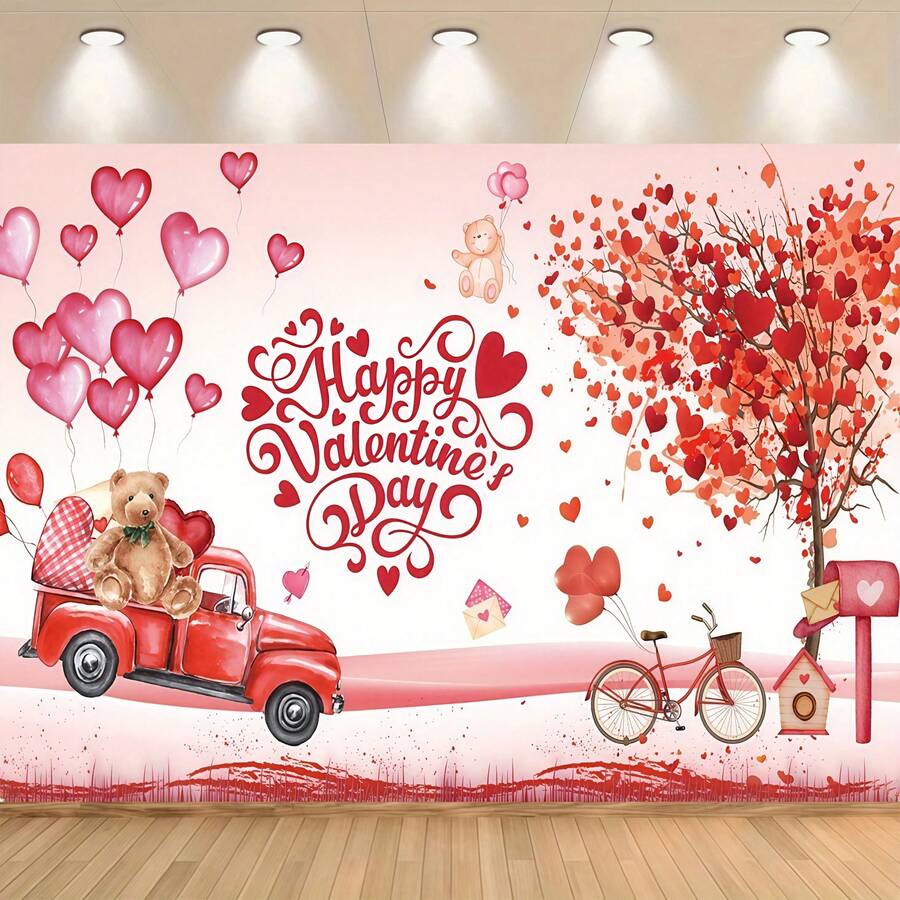 Fondo de banner con diseño de globo con forma de corazón y oso de peluche para el Día de San Valentín, decoración interior y exterior, aniversario, telón de fondo fotográfico, boda, planificación de eventos, regalo perfecto