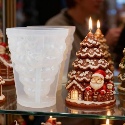 1pc Christmas Tree & Santa Claus Shaped Silicone Mold, Detailed Molding Of Christmas Tree Lights, Gift Boxes And Santa Claus, Easy Demold And Reusable, Suitable For DIY Scented Candles/Resin Decorations, A Joyful Choice For Christmas Or Holiday Home Decor. Its Festive Design Adds A Touch Of Holiday Cheer And Warmth To Indoor Decor, Evoking A Sense Of Holiday Happiness And Blessings When Lit.