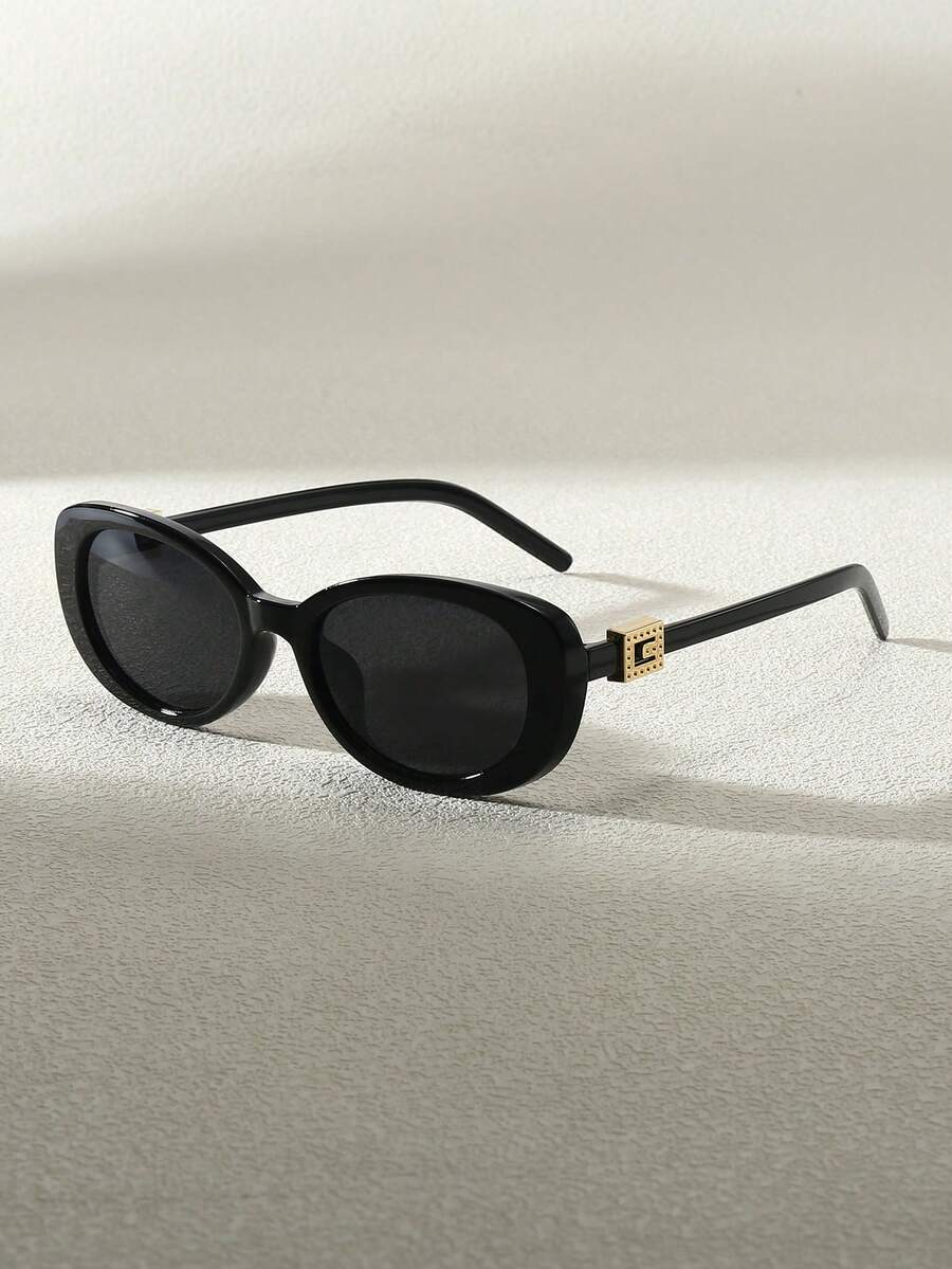 1pc Metal Frame Y2K Oval Glasses, Suitable For Men And Women, Summer Beach - Black - View 1