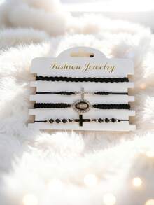 多件套圣母玛利亚手链，女士/女孩水晶十字架手链，人造水晶串珠手链，墨西哥手链，手工编织手链套装，时尚首饰，女士叠戴手链，手链吊坠配饰，手链套装，Y2K手链，可调节手链，串珠手链，女士手链绳，女士首饰配饰，友谊手链，情侣手链 - 十字架款 - 查看 2