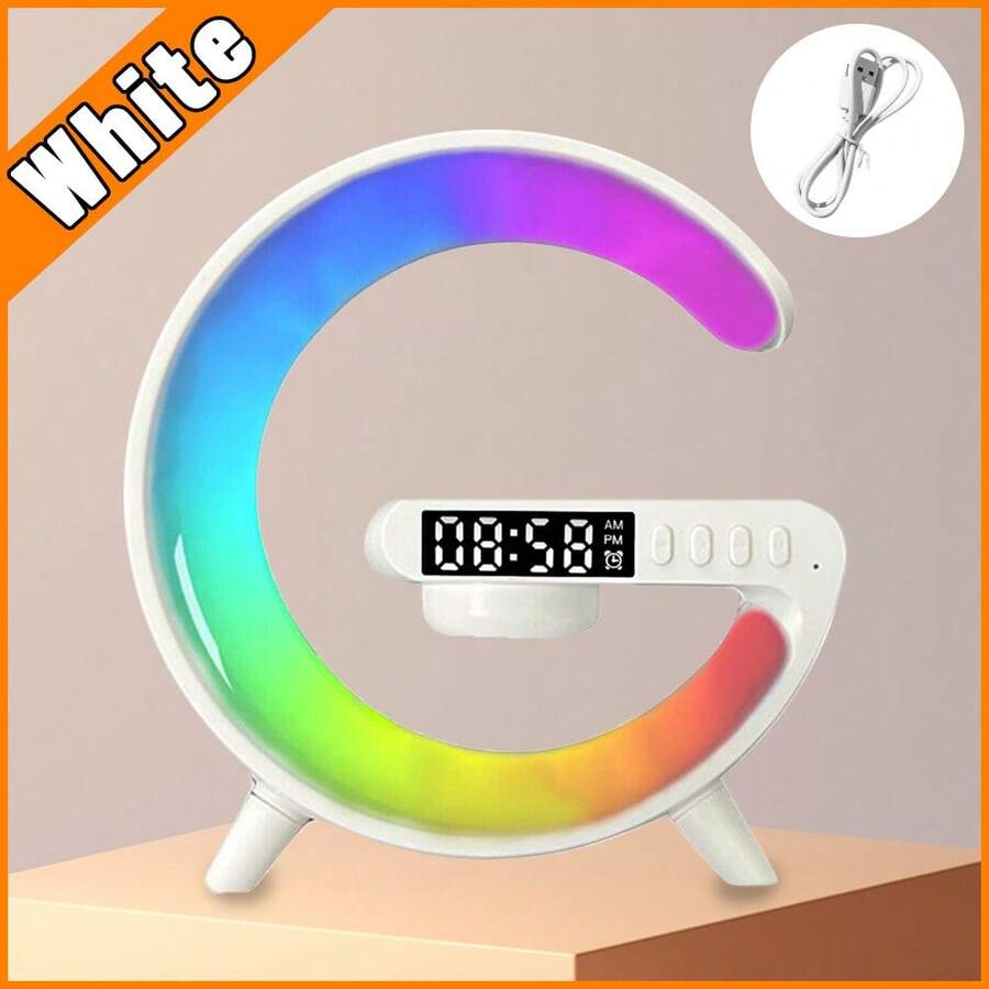 Multifunctional 3-In-1 Design Bluetooth Speaker-/Clock/G-Shaped Bedside Atmosphere Lamp (White), 12 Light Modes, USB Powered,Portable & Versatile Christmas Gift - White - View 1