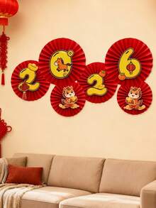 2026马年纸扇派对装饰套装，红色圆形纸扇悬挂装饰套装，悬挂装饰套装，适用于嘉年华拍照道具、中国新年装饰、蜂窝纸装饰、家居装饰