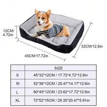 Soft Plush Dog Bed, Washable Rectangular Pet Cushion Bed For Small Medium Large Dogs Cats - Black and Grey - View 2