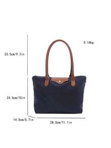 A Simple And Versatile Solid Color Casual Tote Bag, Large Capacity, With Zipper, Can Be Worn As A Shoulder Bag, Suitable For Shopping, Vacation, Work And Commuting, And Various Occasions. - Blue - View 2
