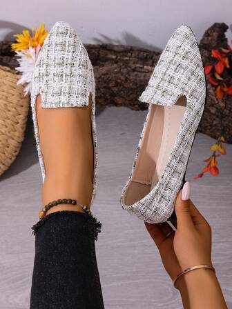 35-45 Plus Size Women's Fashion Hollow Out Flat Slip-On Casual Shoes, Breathable Comfortable Non-Slip Perforated Shoes For Daily Wear, Spring/Summer/Autumn, Beige/Black/Blue/Brown, Pointed Toe