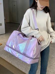 1 szt. Kolorowa, wodoodporna torba damska z wieloma kieszeniami, duża pojemność, torba podróżna z oddzielną przegrodą na buty, idealna na trening, wakacje, podróż służbową, torba podróżna, torba podróżna na noc, wytrzymały organizer podróżny, niezbędne na rejs, niezbędne na wakacje dla mężczyzn i kobiet - Fioletowy - Zobacz 3