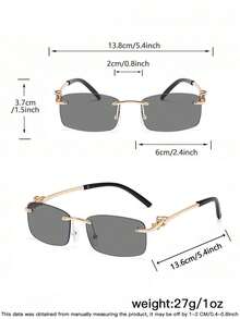 1 PC Men's Vintage Retro Rectangle Rimless Fashion Glasses Protection Copper Temples For Party - Multicolor - View 8