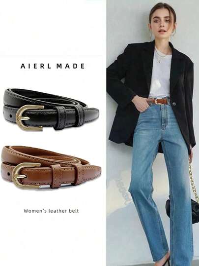 2pcs Solid Color Casual PU Leather Decorative Belt With Pin Buckle, Multifunctional Fashion Accessory, Slimming Effect, Suitable For Autumn, Fall, Halloween Jeans
