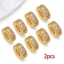 2pcs Rondelle Spacer Beads Brass Micro Pave Cubic Zirconia Gold Silver Flat Spacer Beads For DIY Earring Bracelet Necklace Jewelry Making - Multicolor - View 11