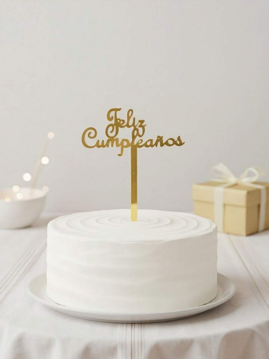 1/3/5件套西班牙风格亚克力生日蛋糕(带姓名牌),生日快乐PMMA蛋糕装饰插牌,蛋糕装饰,烘焙装饰,烘焙用品,厨房用品,适用于万圣节、圣诞节派对和庆祝活动装饰 - 金色 - 查看 1