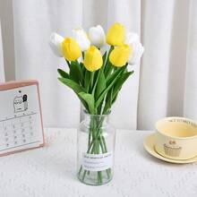 15pcs/20pcs High End PU Yellow Simulated Tulip Bouquet For Home Living Room Photography, Decoration, Biomimetic Artificial Flowers, Dry Flower Arrangement - White Yellow - View 9