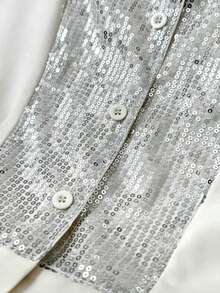 Women's Shiny Sequin Patchwork Button Decorated Stage & Concert Shirt - Apricot - View 6