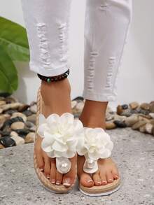 1 Pair Beach Pearls Sandals, Summer - White - View 4