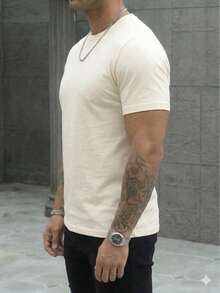 PLAYERA MANGA CORTA CUELLO REDONDO LISA - Crema - Ver 3