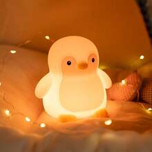 Cute Rechargeable Silicone Penguin Night Light - 3 Brightness Levels & 7 Adjustable Colors, Rechargeable Stress Relief Lamp With 30-Minute Timer, Ideal Bedroom Lighting, Fun Christmas Gift - Multicolor - View 3