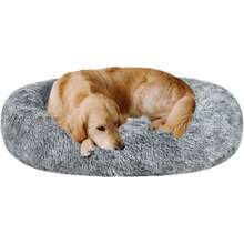Oval Calming Donut Cuddler Dog Bed,Shag Faux Fur Cat Bed  Round Pillow Pet Bedfor Small Medium Dogs - Grey2021 - 查看 1