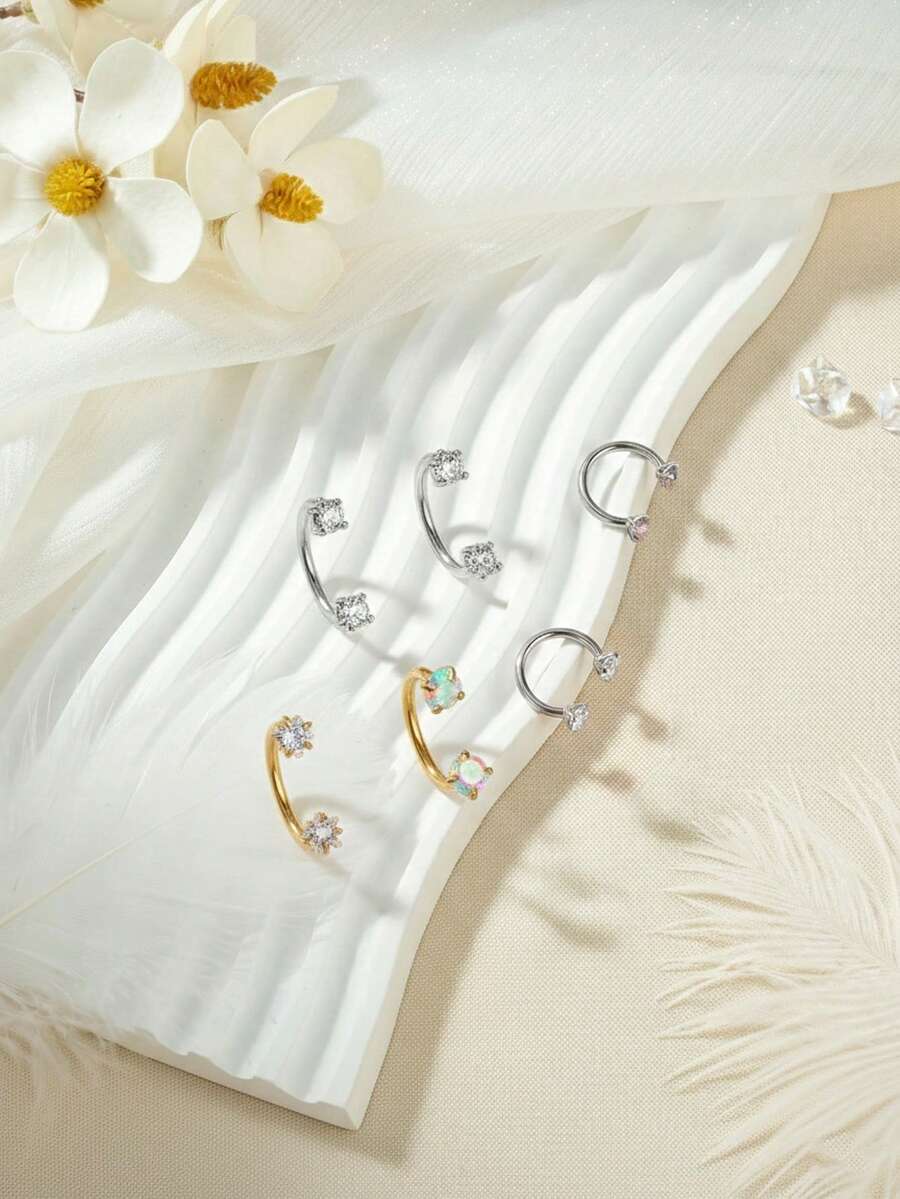 1 pieza Anillo de nariz de acero inoxidable con circonita cúbica con forma de corazón/estrella/herradura, aro de nariz con rosca interna, anillo de septo nasal, joyería de perforación de nariz en plata/oro, pendientes, aro de cartílago, cuff de oreja, accesorio diario unisex - Multicolor-1 pieza - Ver 1