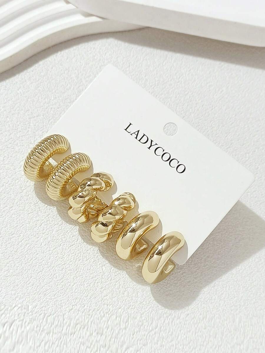LADYCOCO 3对时尚优雅独特的C形金色耳环，适合女性日常佩戴，耳环套装可用于约会、派对和日常搭配。