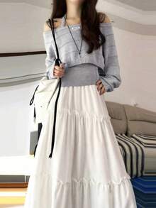 韩式宽松针织毛衣背心套装，灰色，秋冬款 - 灰色 - 查看 1