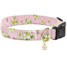 Floral Print Dog Collar With Flower Charm - Durable Polyester Composite, Adjustable For Small Medium Large Breeds