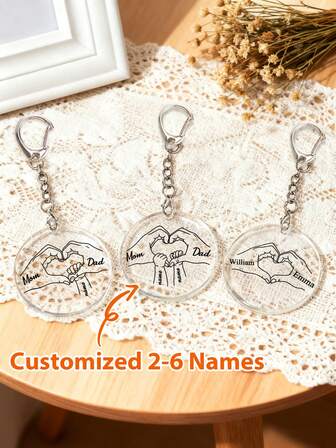 Ayotu 1pc Custom Stylish Cute Fist Keychain - Personalized Key Chain Accessory Customizable With 2-6 Names, Couple/Family Key Ring, Perfect New Mom & Dad Gift/Wedding Gift/Father's Day/Birthday/Anniversary Present, Suitable For Key Chain Accessory/Backpack Charm/Room Decoration/Office Pendant, Ideal Gift For Family/Dad/Husband/Lover