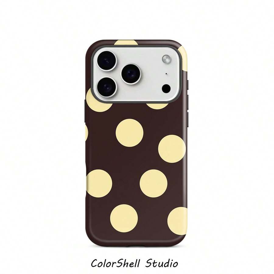 A Phone Case With A Butter Yellow Polka Dot Design, Compatible With For Iphone Models 17, 17 Pro, 16 Pro Max, 16, 15, 13, 14, 12, 11, 8, 7, XS, And XR, Making It A Great Gift Option For Friends, Phone Case - style1(1pc) - 查看 1