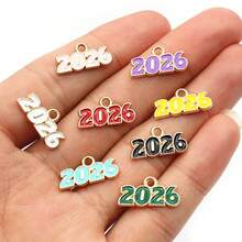 20 pièces Charms pendentif numéro d'année 2026 en émail 18x9mm pour boucles d'oreilles, colliers, bracelets. Accessoires de fabrication de bijoux DIY - 2026 - Voir 1