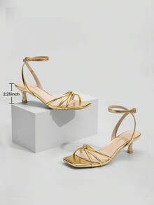 Athlefit Women's Kitten Heels Square Open Toe Adjustable Strappy 1.97-Inch Low Heels Ankle Strap Summer Party Dress Heeled Sandals Ensuring Comfort And Breathability On Hot Summer Days - 金色 - 查看 7