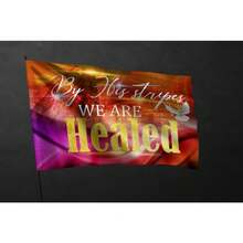 1pc Christian Worship Flag - "We Are Healed" Religious Banner With Golden Lettering, 3x5ft Durable Fabric, Grommets For Easy Hanging, Perfect For Church Events, Dance Parties & Outdoor Celebrations, Church Event Accessory |   Inspirational Banner |   Grommeted Edges, Christian Decor, Christian Flag, Christian Dance Banner, Flexible Dance Banner, Extra Large Christian Flag, Worship Flag On Stick, Flag For Outside, Flags For Outside, Flags For Outside X, French Flag Outside,  Green - 彩色 - 查看 4