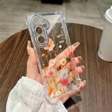 Funda de teléfono con estampado floral multicolor y protección en las cuatro esquinas, compatible con los modelos S25 S24 S23 S22 S21 S20 y serie A, compatible con los modelos  17 16 15 14 13 12 11 Pro Max, OPPO y MOTO/vivo, adecuada para enviar regalos de Navidad a las mujeres. - transparente - Ver 3